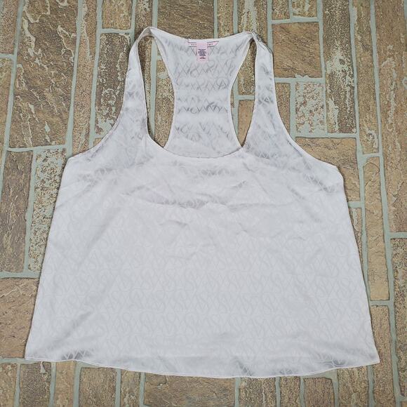Victoria Secret VS White Racerback Tank Top Women's Sz Large Logo - Picture 1 of 5